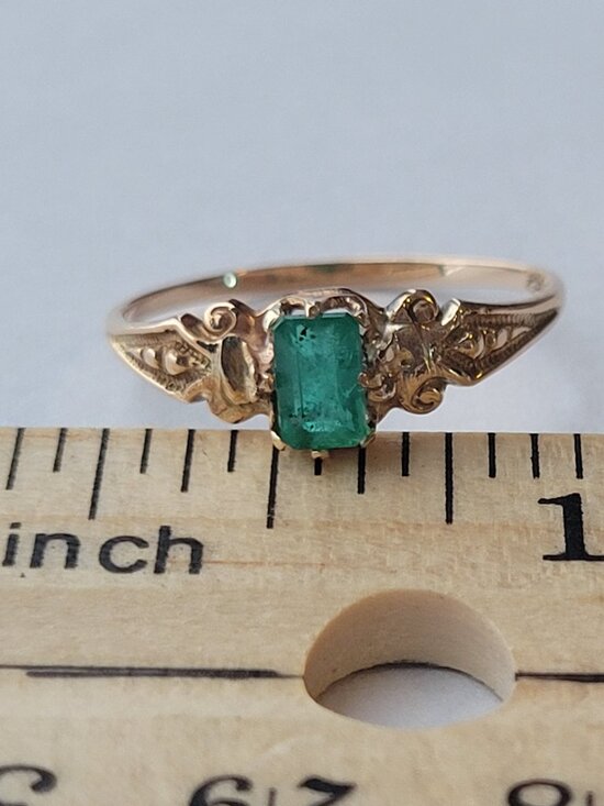 Victorian Natural Emerald Ring Antique Ostby Barton May Birthstone 10k - Picture 13 of 15